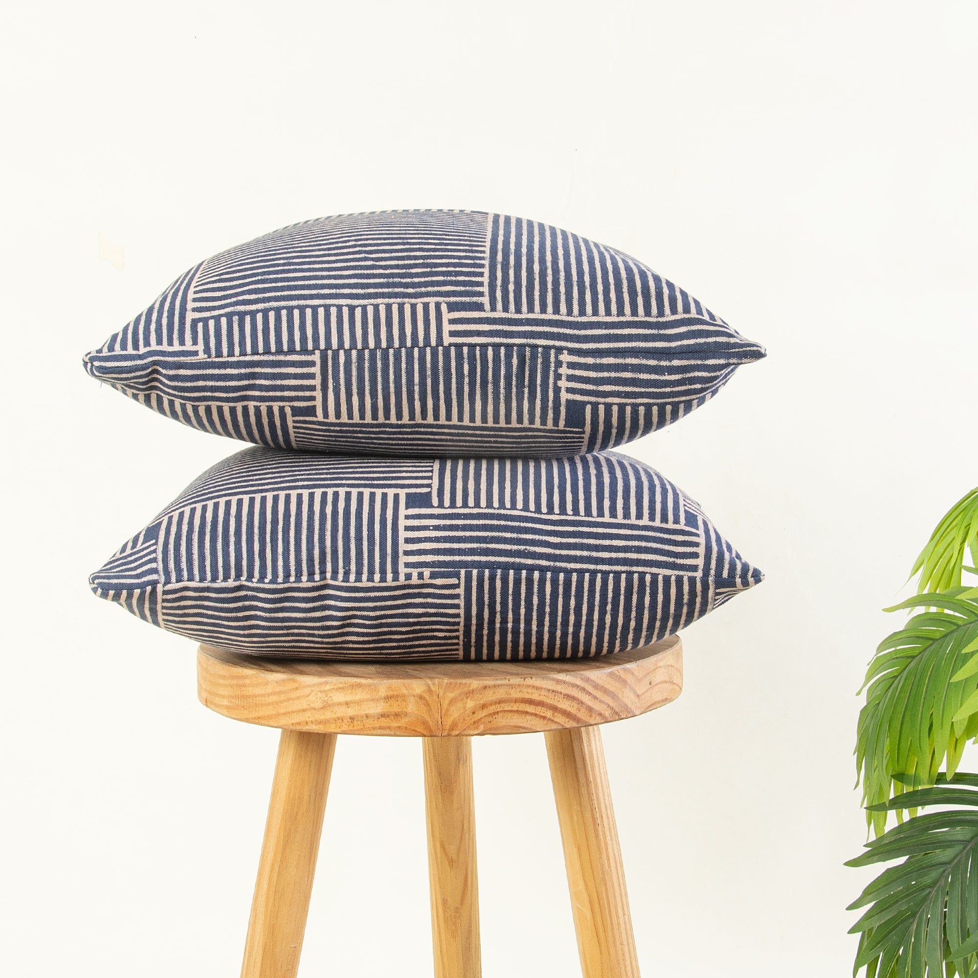 Blue Hand Block Print Cotton Canvas Cushion Cover